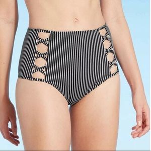 SHADE & SHORE High Waist Black & White Striped Swimsuit Bikini bottoms